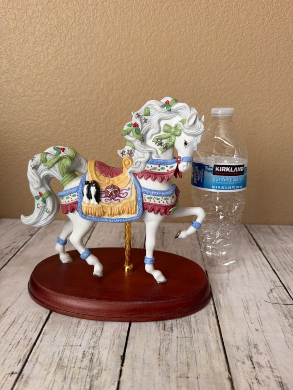 Lenox 2000 Porcelain Christmas Carousel Horse Figurine Penguins Saddle Wood Base - Picture 2 of 14